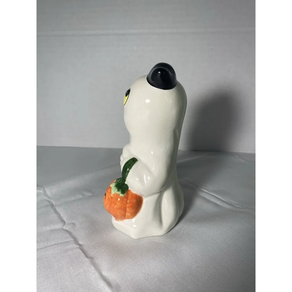 Vintage 1980s Halloween Ceramic Ghost Jack O' Lantern Figurine RARE!